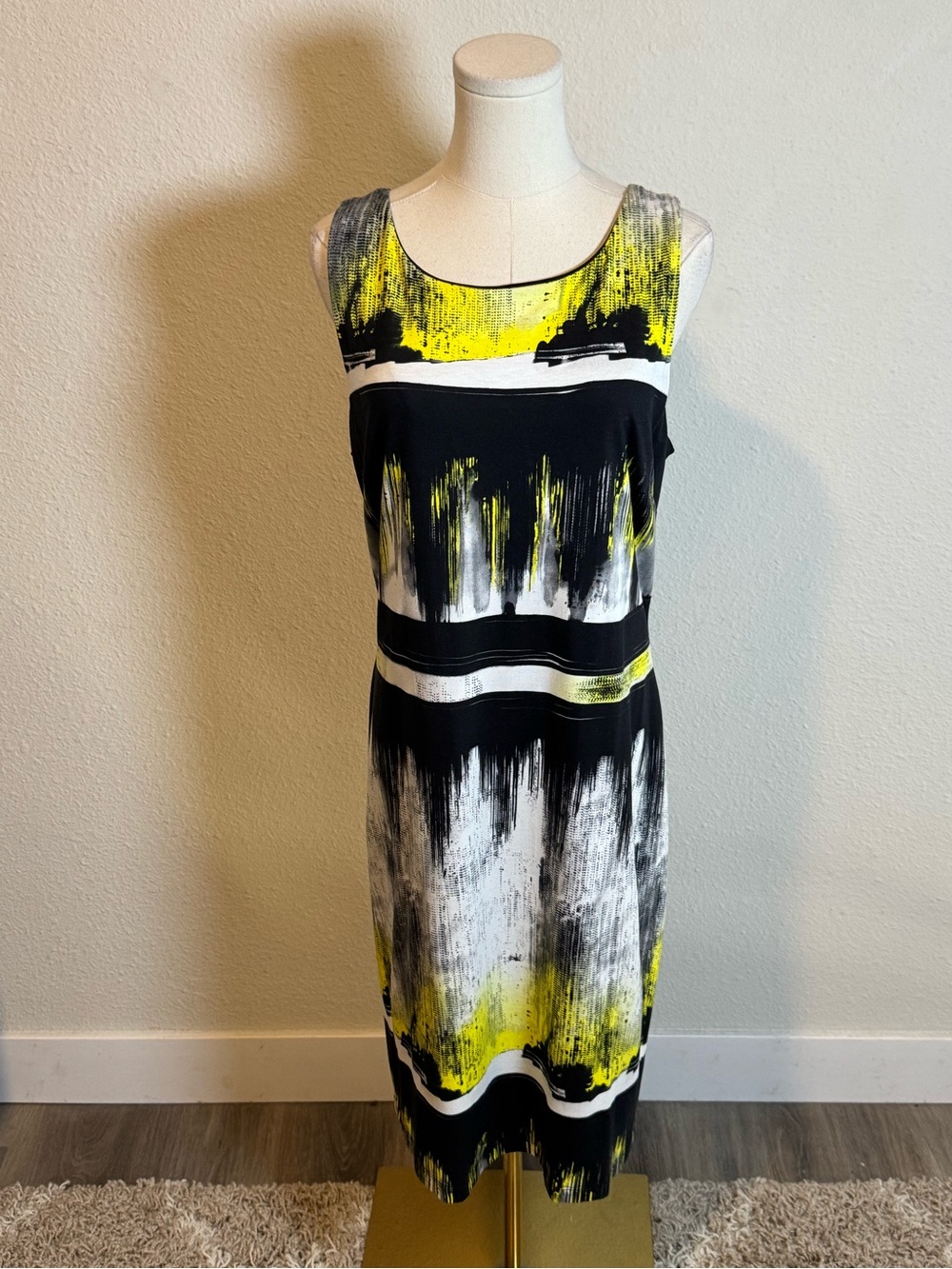NWT Frank Lyman Design Abstract Print Sheath Dress Black & Yellow size 14